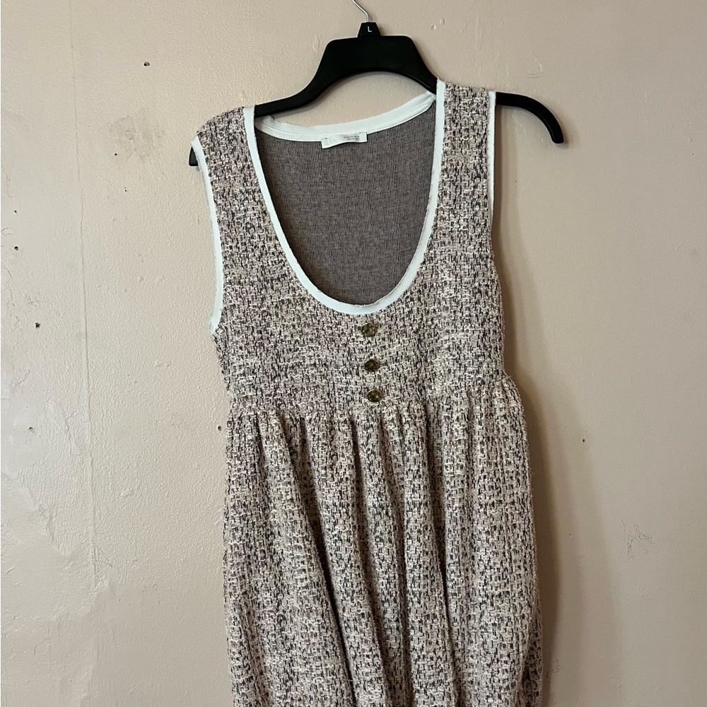 Zara Neutral Tweed Sleeveless Dress with Button Detail